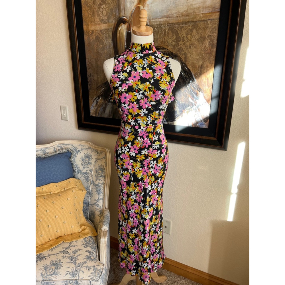 Women's Saloni Dress, Size 0, Black & Pink Floral Halter